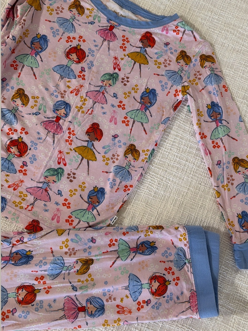 Little Sleepies Pink Ballet Dancers Pajama Set with Blue Trim